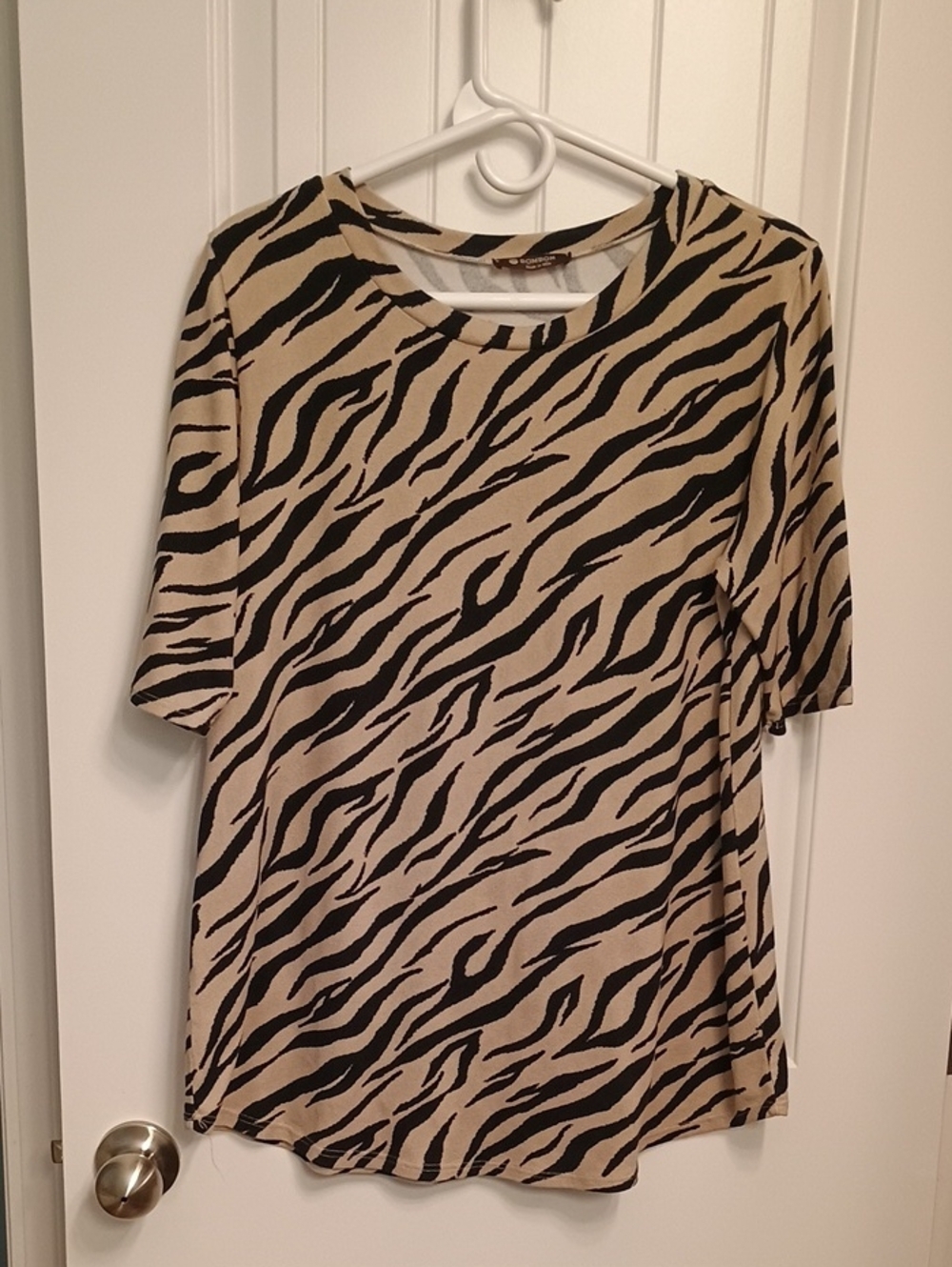 Women's Beige Zebra-Print Short Sleeve Tee